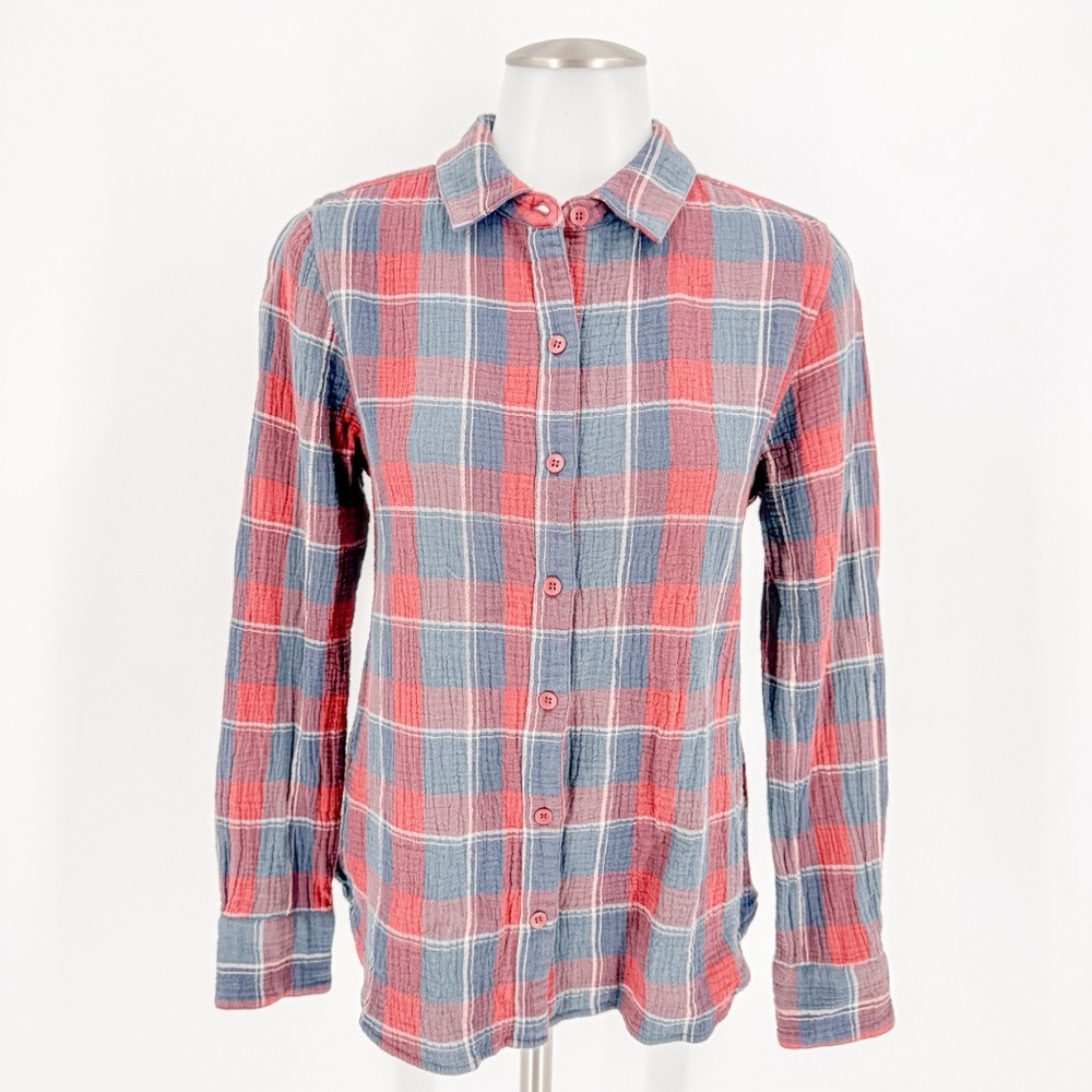 Garnet Hill Red and Blue Plaid Button-Down Shirt